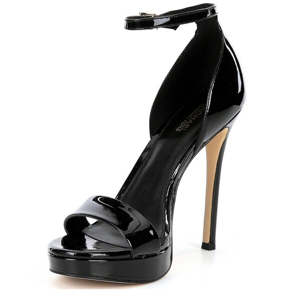 Michael Kors Womens Jordyn Platform Sandals 7.5 Black Stilleto Heels Patent NWOB - Picture 1 of 7